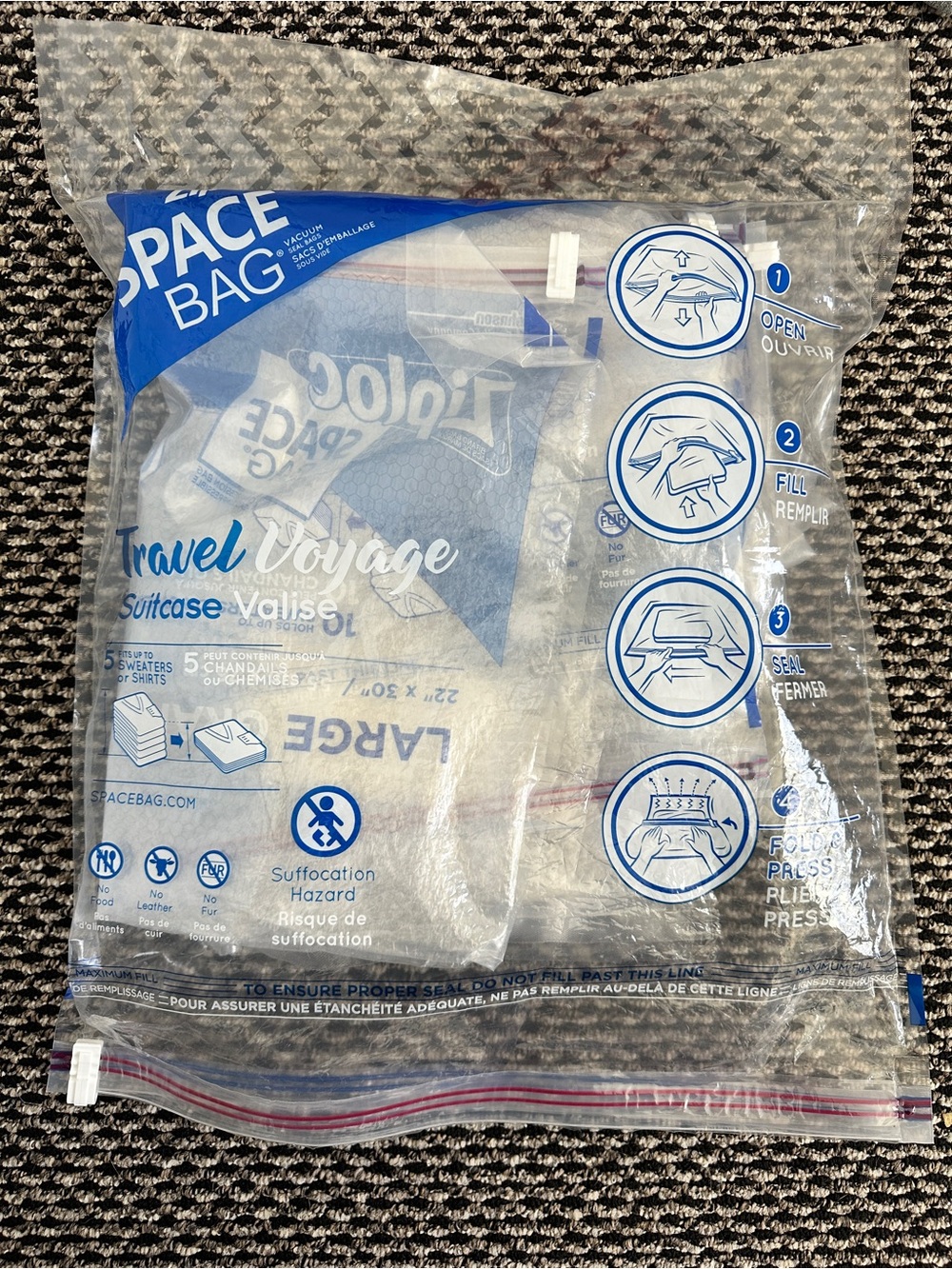 Ziploc SPACE BAGs Vacuum & Roll Storage Bag - Clear with Blue Print